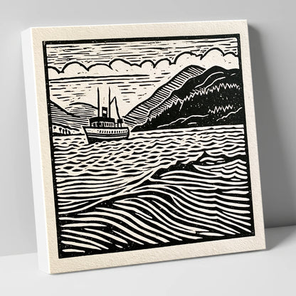Monochrome Steamer on Ullswater lake district lake canvas wall art