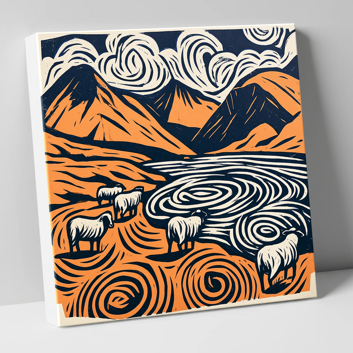 Scafell Pike in Terracotta and Navy lake district fell canvas wall art