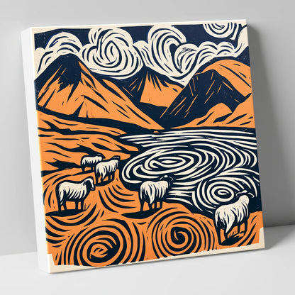 Scafell Pike in Terracotta and Navy lake district fell canvas wall art
