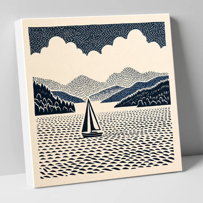 Windermere Sailboat in Deep Navy lake district lake canvas wall art