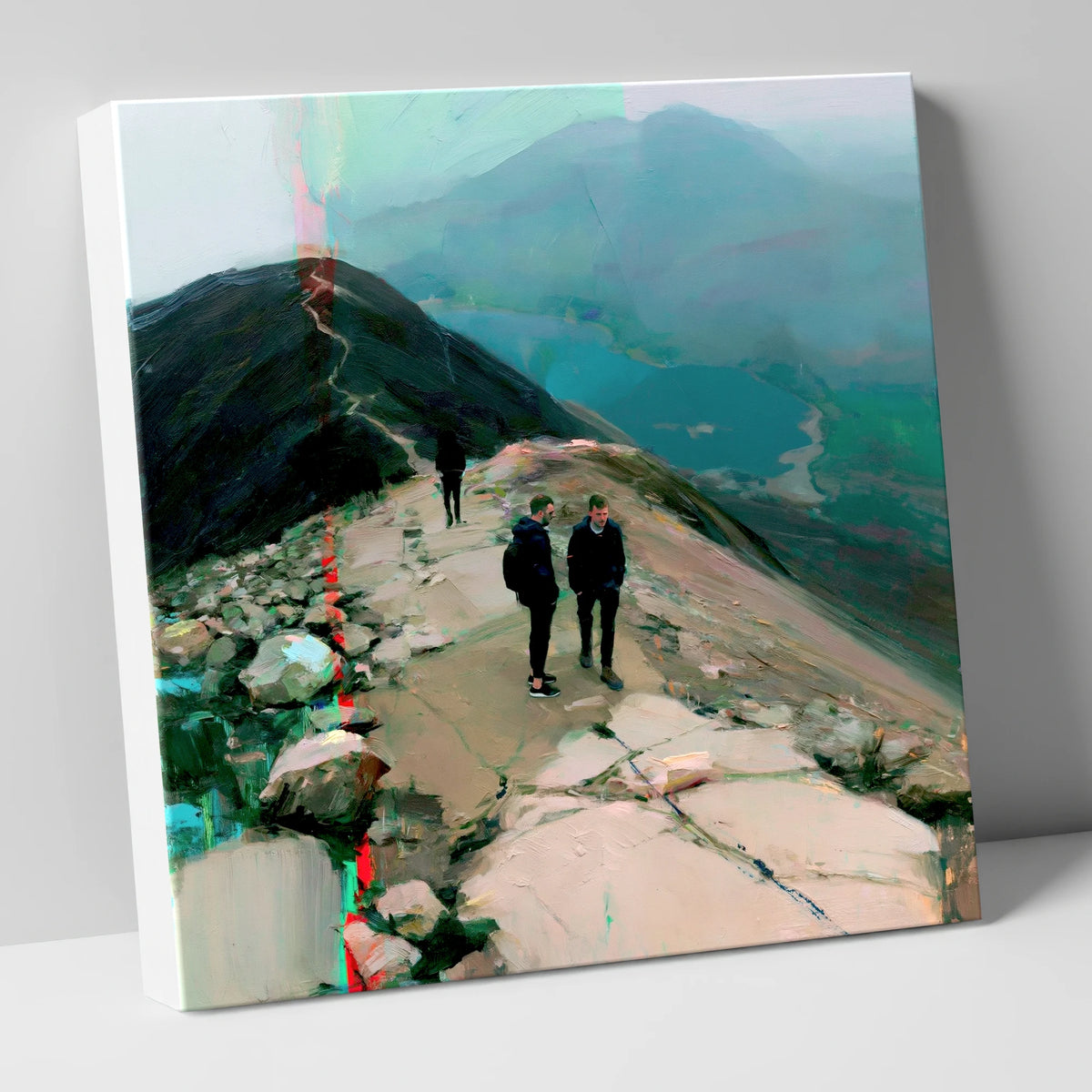 Mountain Hikers on Misty Ridge lake district fell canvas wall art