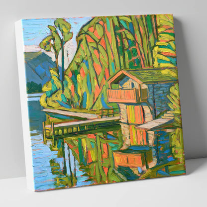Vivid Pooley Bridge Boathouse lake district village canvas wall art