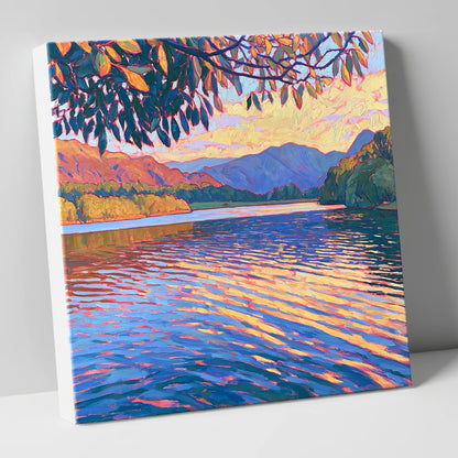 Golden Ripples on Esthwaite Water lake district village canvas wall art