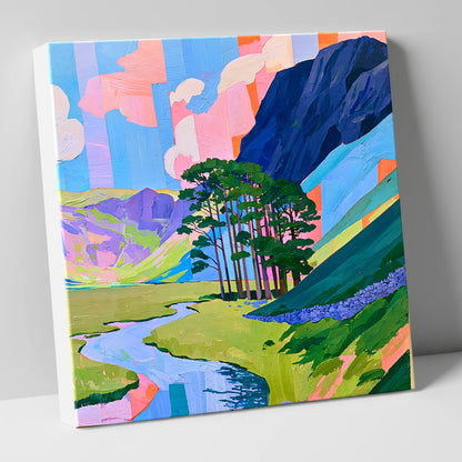 Vibrant Pines Below Haystacks lake district fell canvas wall art