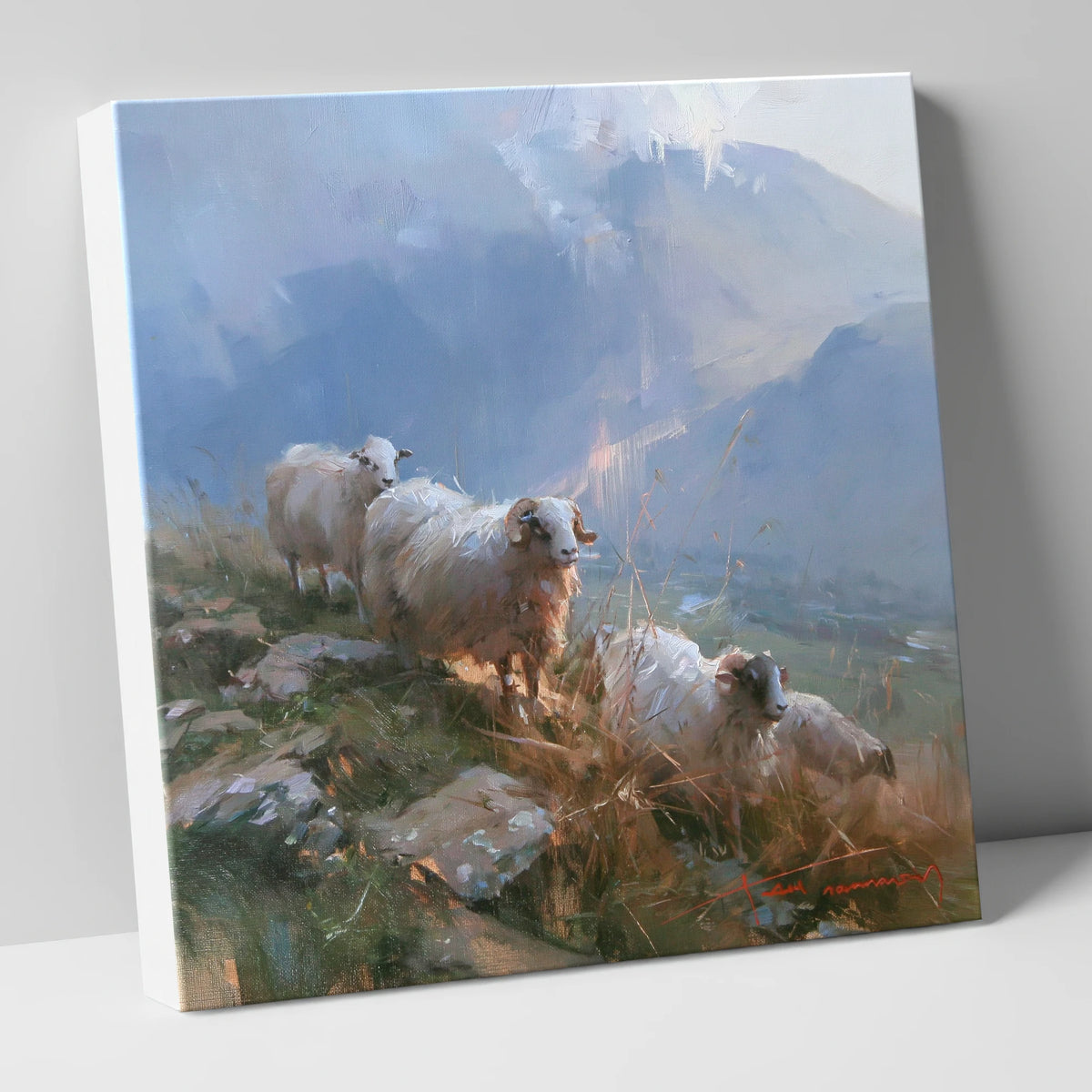 Herdwick Sheep on a Sunlit Fell lake district wildlife canvas wall art