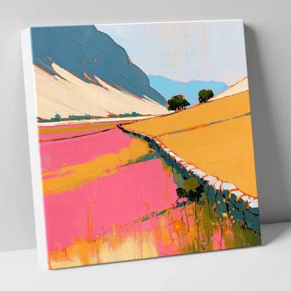 Bold Pink Valley Drystone Wall lake district valley canvas wall art