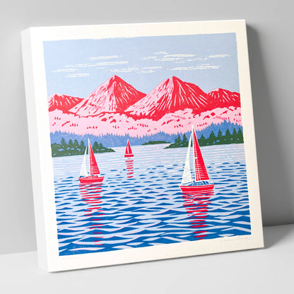 Windermere Sailboats Beneath Pink Fells lake district lake canvas wall art