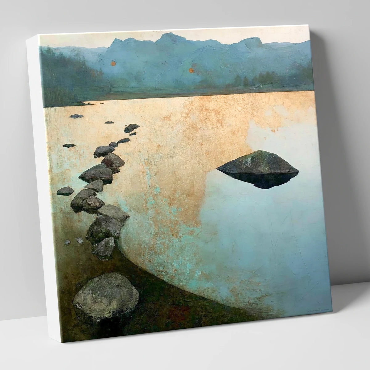 Scattered Rocks on Golden Elterwater lake district lake canvas wall art