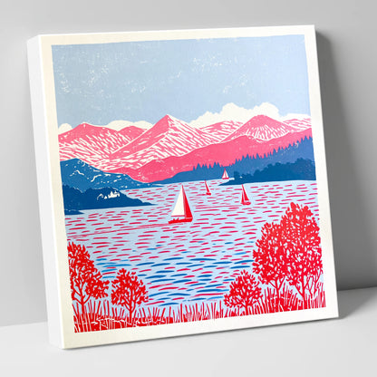 Pink Fells Over Coniston Water lake district lake canvas wall art
