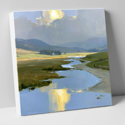 Winding River Below Rolling Fells lake district fell canvas wall art