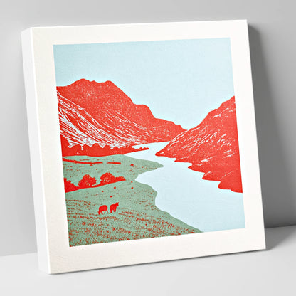 Eskdale Valley in Vivid Red lake district valley canvas wall art