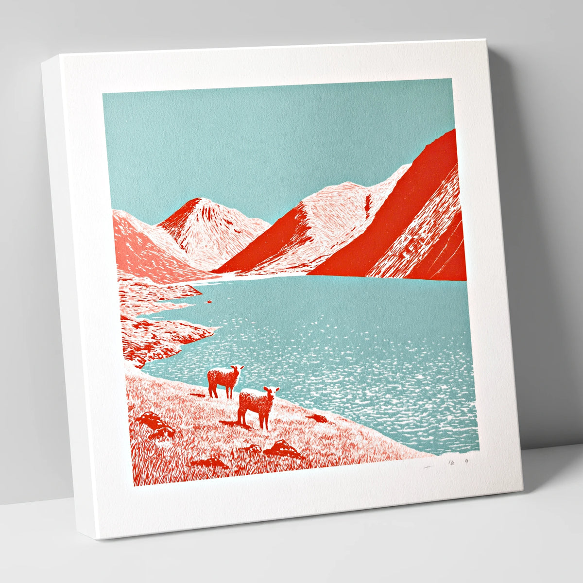 Wastwater Fells in Bold Red lake district lake canvas wall art