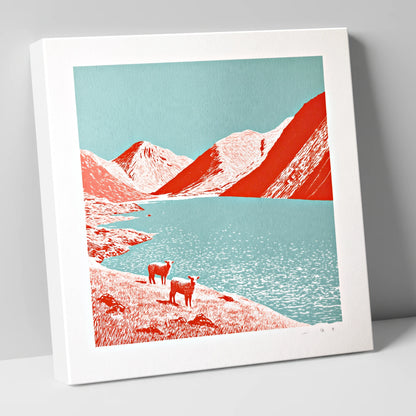 Wastwater Fells in Bold Red lake district lake canvas wall art