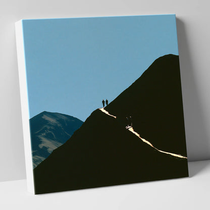 Walkers on a Sunlit Mountain Path lake district walking canvas wall art