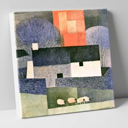Stone Cottage in Bold Terracotta lake district village canvas wall art