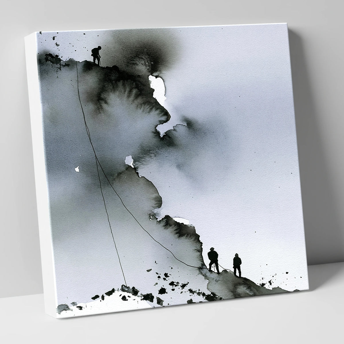 Monochrome Climbers on a Crag lake district walking canvas wall art