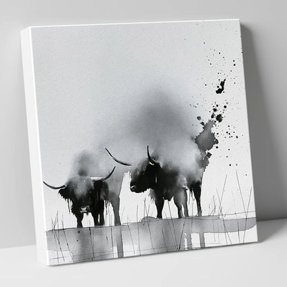 Abstract Monochrome Highland Cattle lake district wildlife canvas wall art