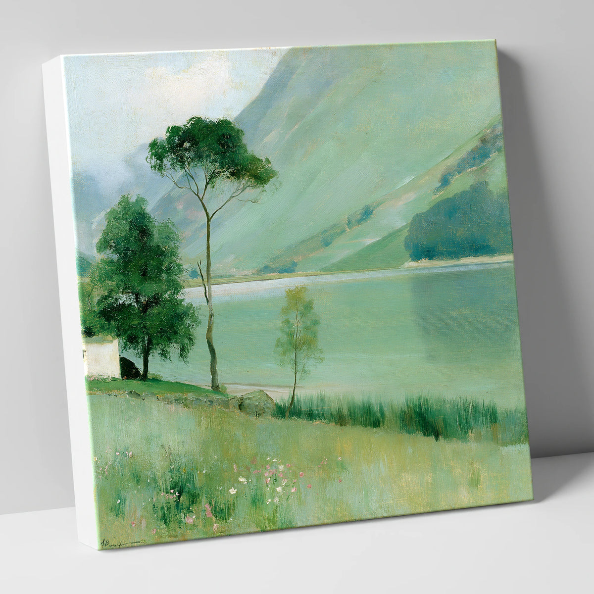 Buttermere in Soft Sage Green lake district lake canvas wall art