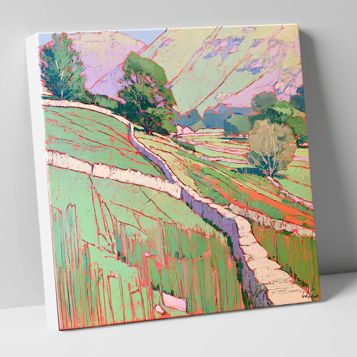 Vivid Drystone Wall Through Valley lake district valley canvas wall art