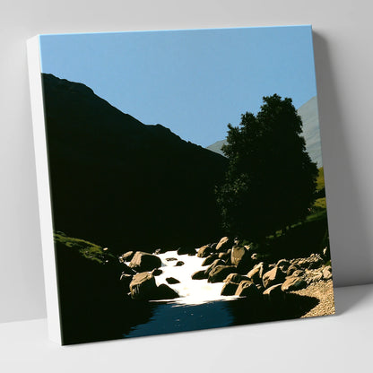 Sunlit Beck Beneath Dark Fell lake district waterfall canvas wall art