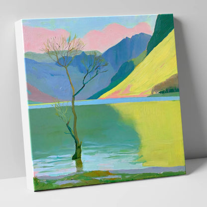Buttermere Tree Under Pink Skies lake district lake canvas wall art