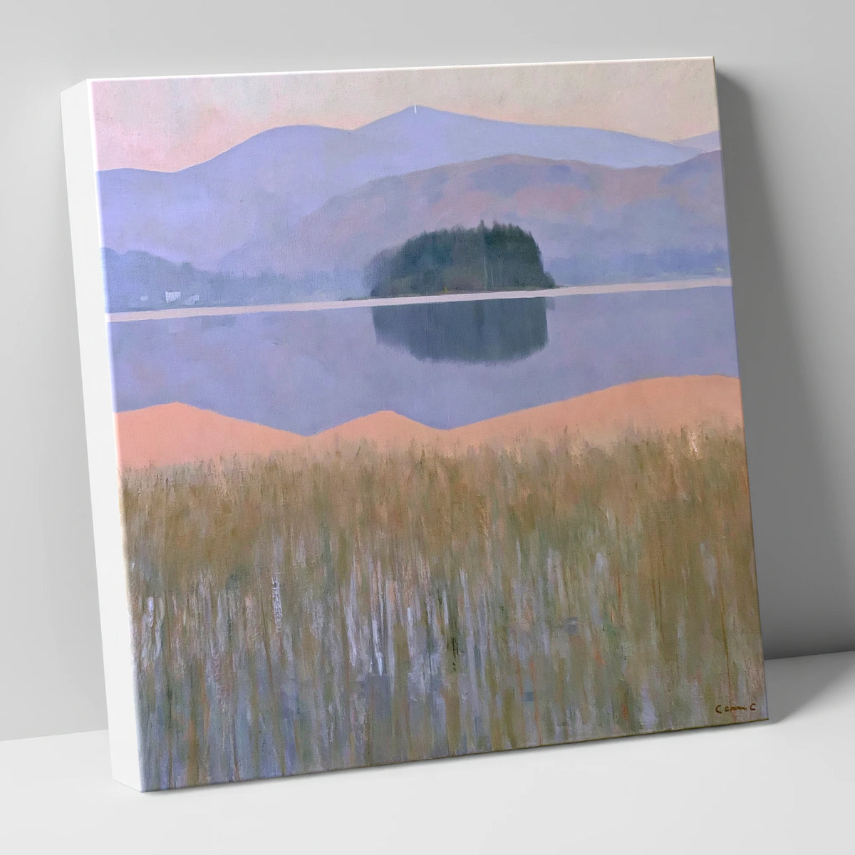 Grasmere Island and Pastel Fells lake district lake canvas wall art