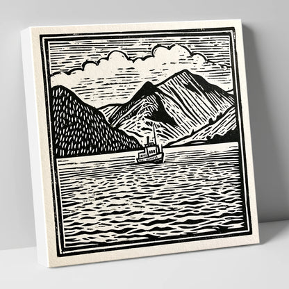 Bold Monochrome Ullswater Steamer lake district lake canvas wall art