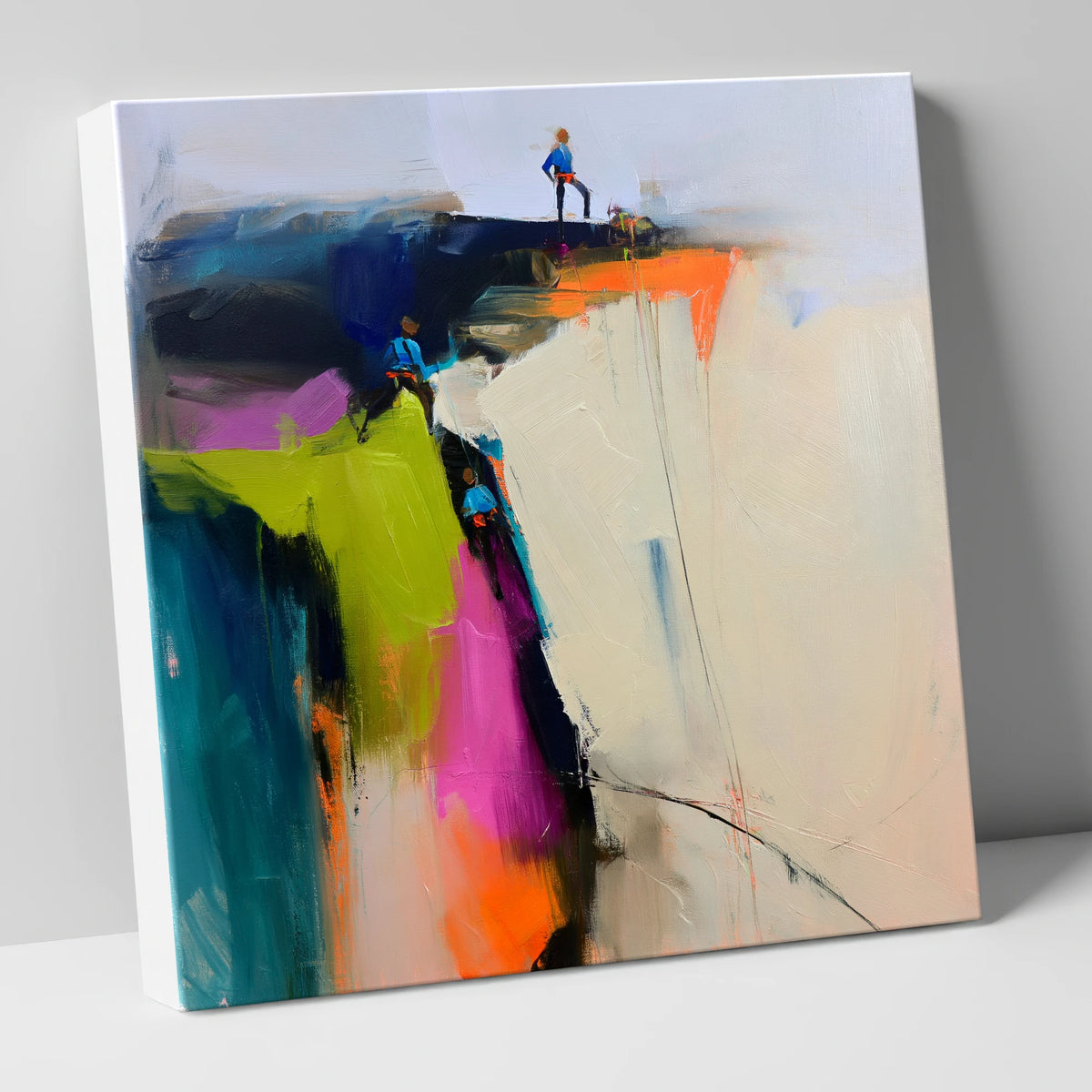Abstract Climbers on a Crag lake district walking canvas wall art
