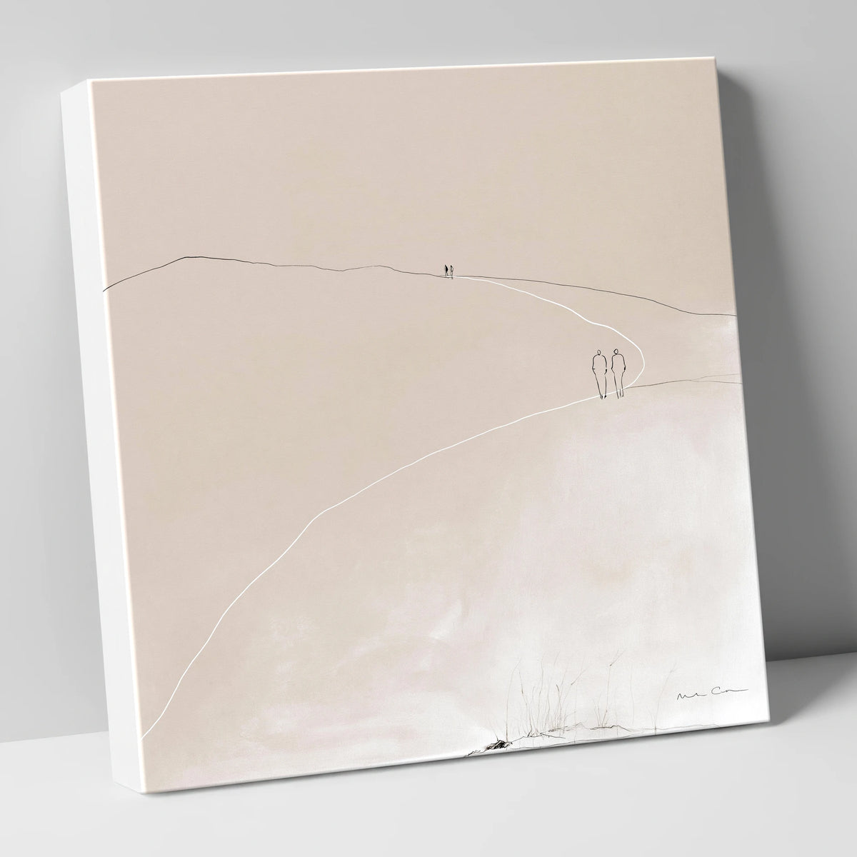 Minimalist Walkers On Fell Path lake district walking canvas wall art