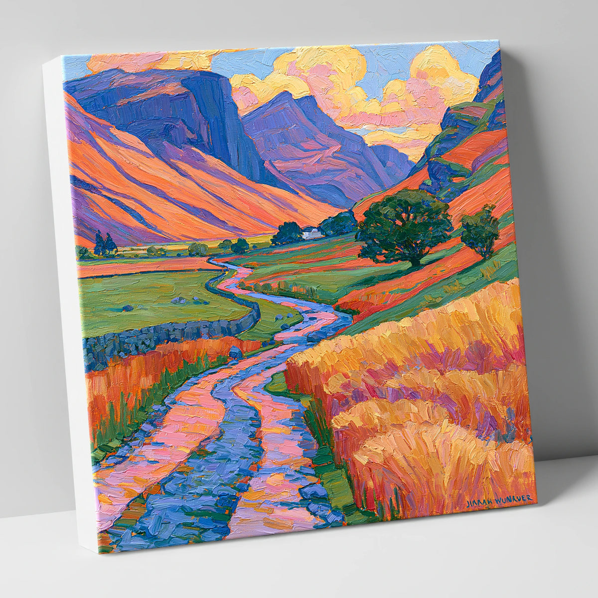 Sunlit Fell Side and Winding Beck lake district valley canvas wall art