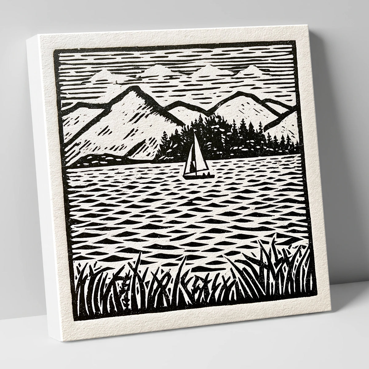Monochrome Sailboat on Derwentwater lake district lake canvas wall art