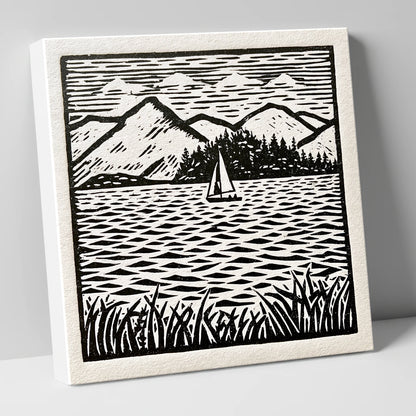 Monochrome Sailboat on Derwentwater lake district lake canvas wall art