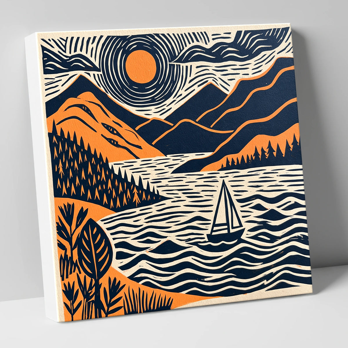 Windermere Sailboat Beneath Radiating Sun lake district lake canvas wall art