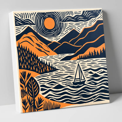 Windermere Sailboat Beneath Radiating Sun lake district lake canvas wall art