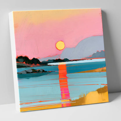 Vibrant Pink Sunset Over Water lake district lake canvas wall art
