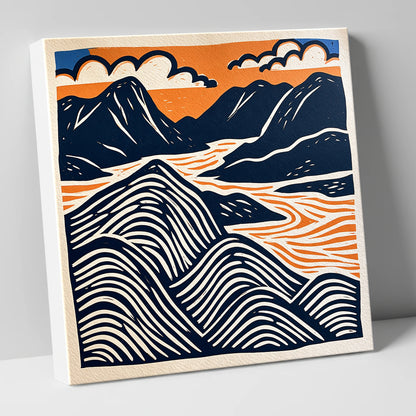 Mountain Summit in Navy and Orange lake district fell canvas wall art