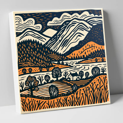 Grasmere Fells in Terracotta and Navy lake district lake canvas wall art