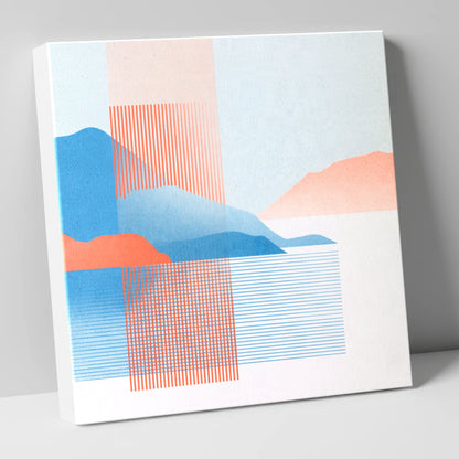 Derwentwater Fells Coral and Blue lake district lake canvas wall art