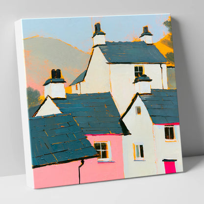 Vibrant Slate Roofed Cottages lake district village canvas wall art