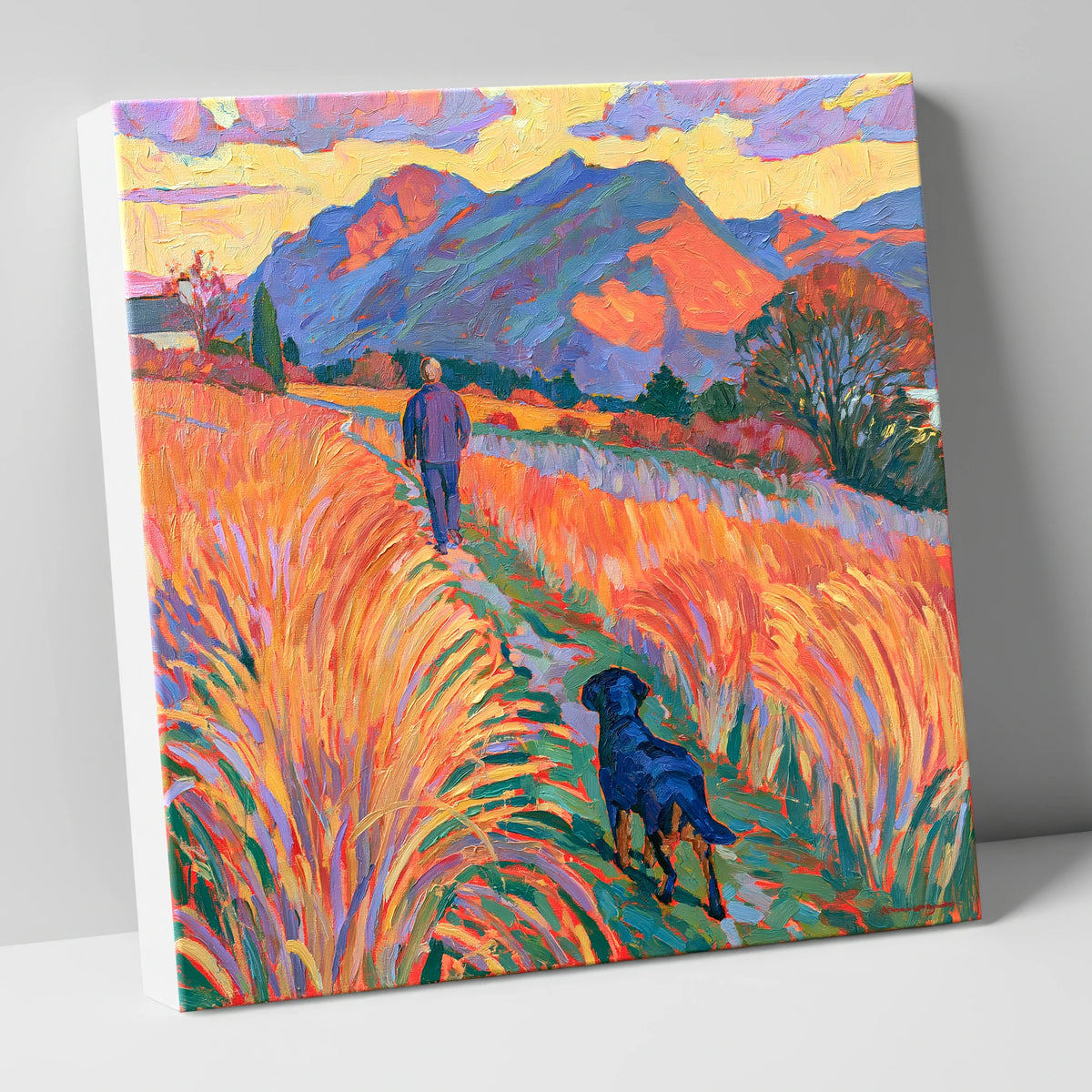 Vibrant Keswick Fells Dog Walk gifts for dog walkers canvas wall art