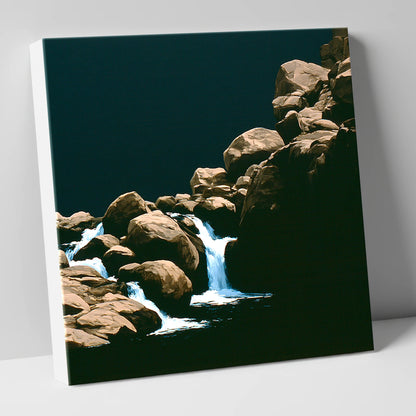 Tumbling Waterfall Among Sunlit Boulders lake district waterfall canvas wall art