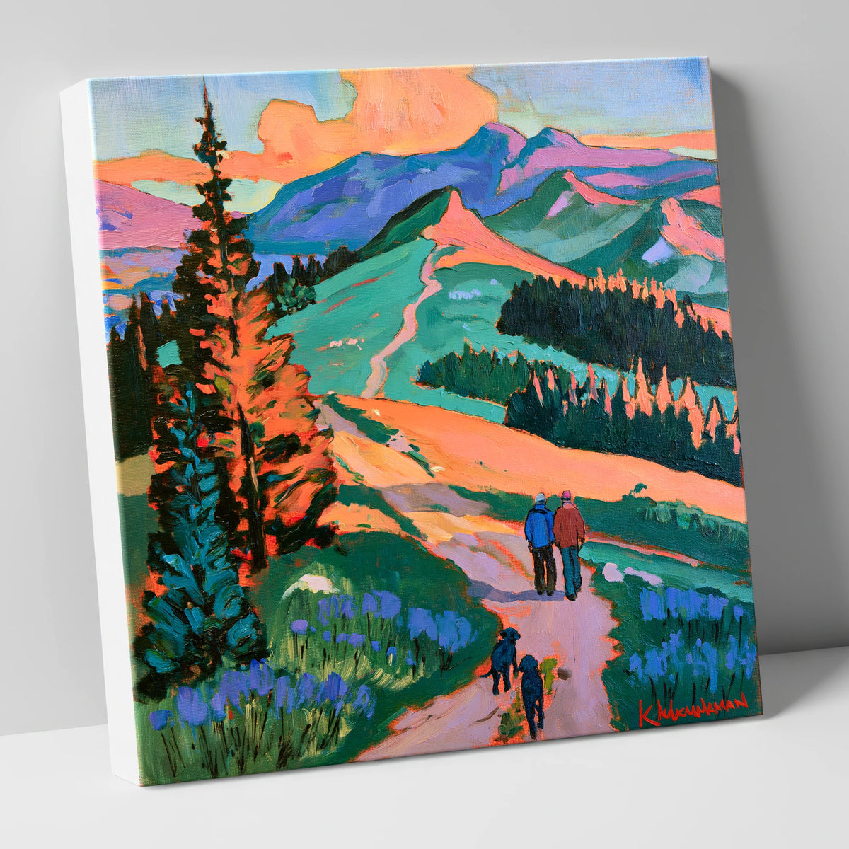 Vibrant Cat Bells Dog Walk gifts for dog walkers canvas wall art