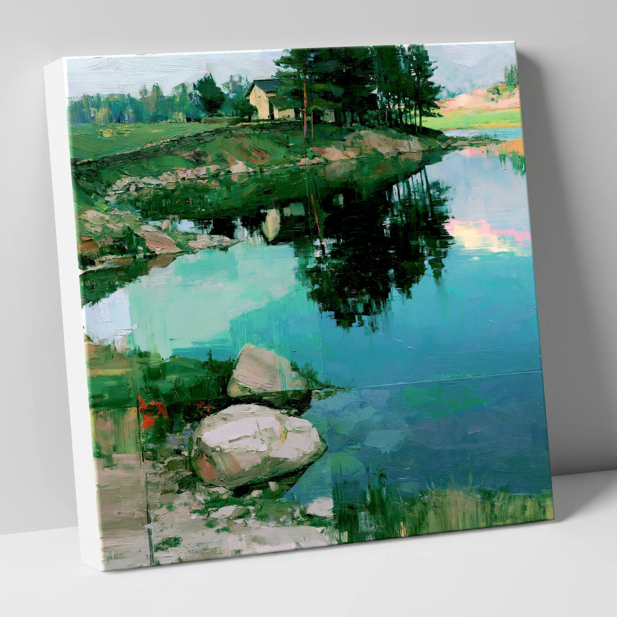 Lakeside Cottage And Turquoise Reflections lake district lake canvas wall art