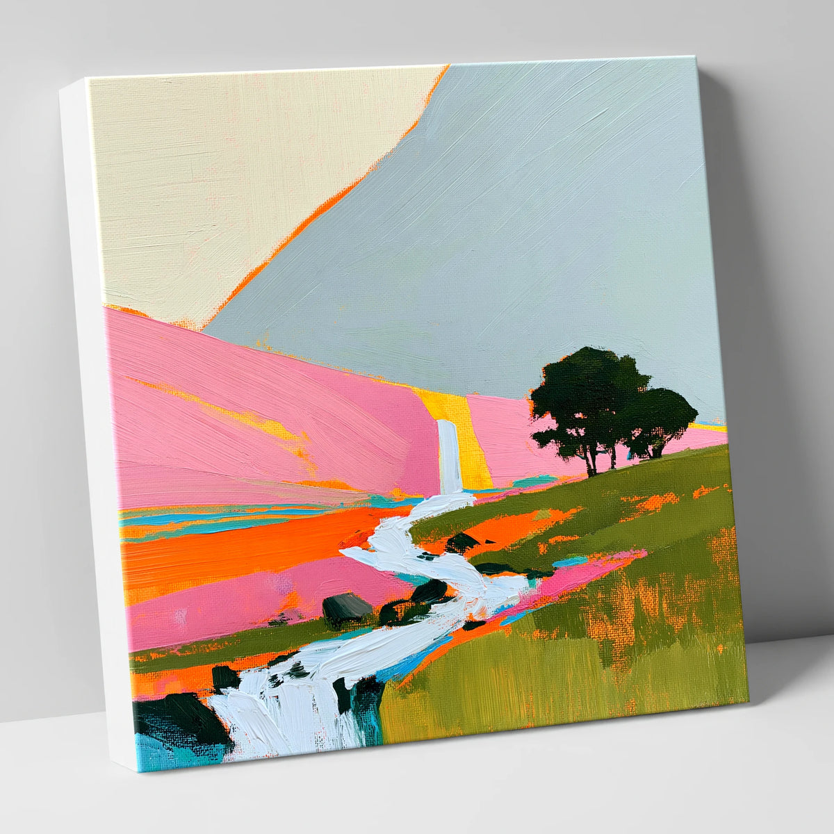 Bright Pink Fellside Beck lake district waterfall canvas wall art