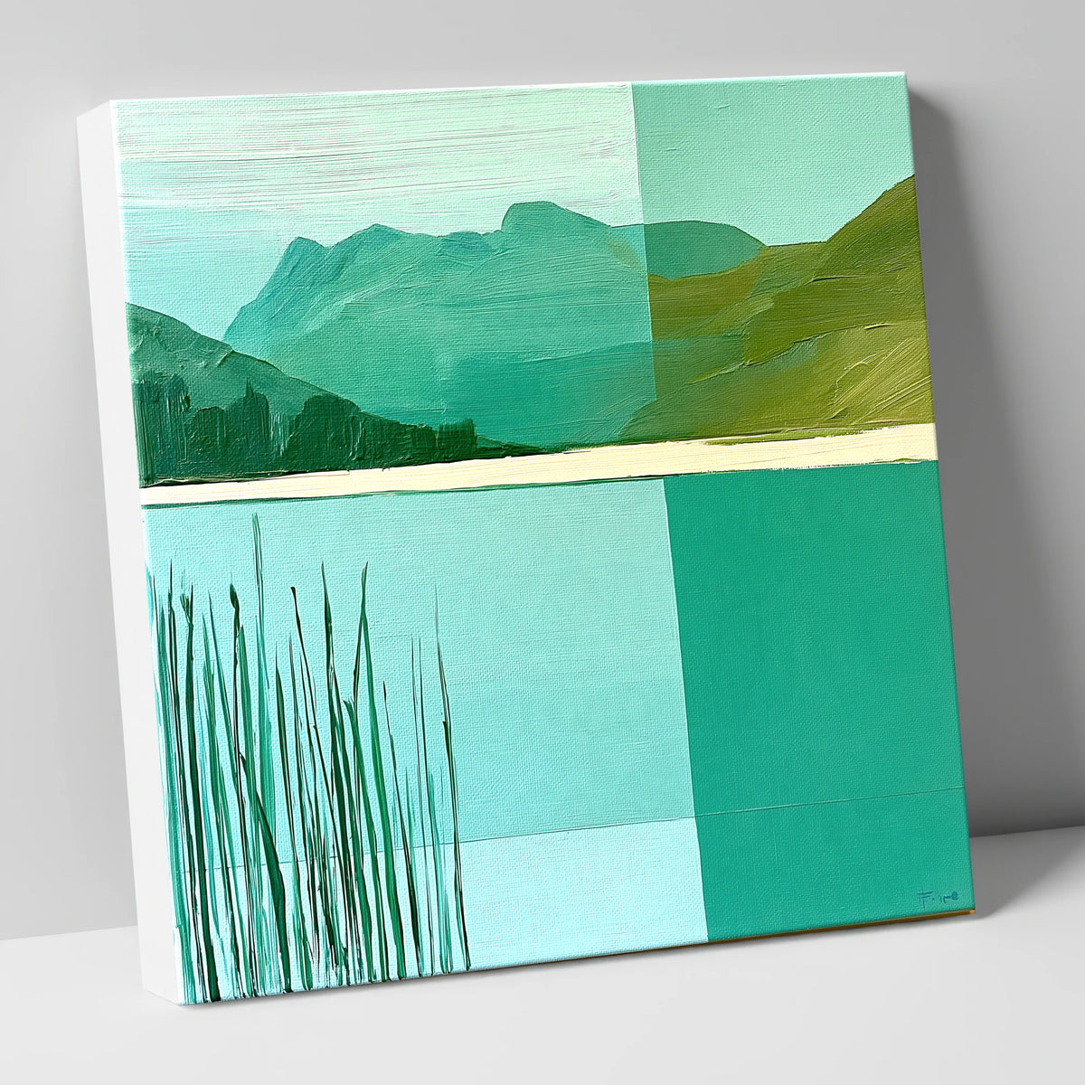 Teal Reeds at Elterwater lake district lake canvas wall art