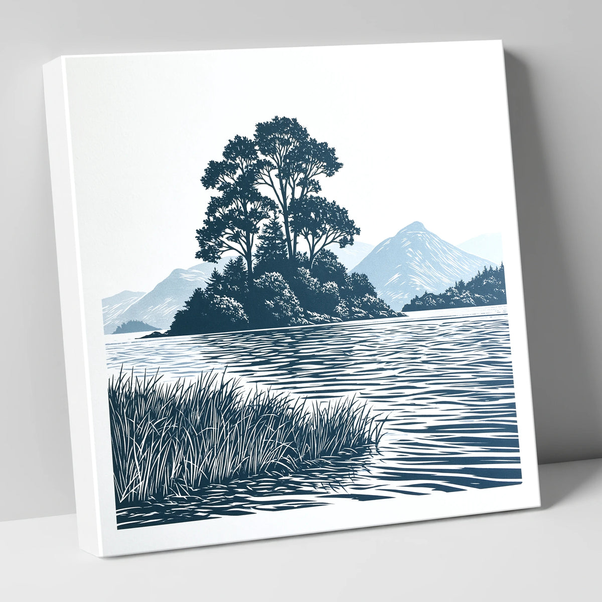 Derwentwater Island in Slate Blue lake district lake canvas wall art