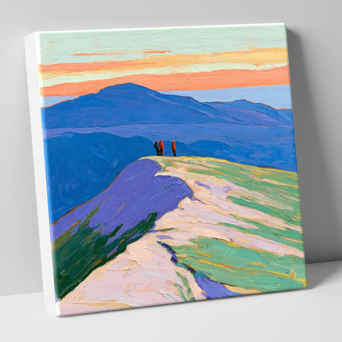 Fell Top Hikers At Sunset lake district fell canvas wall art