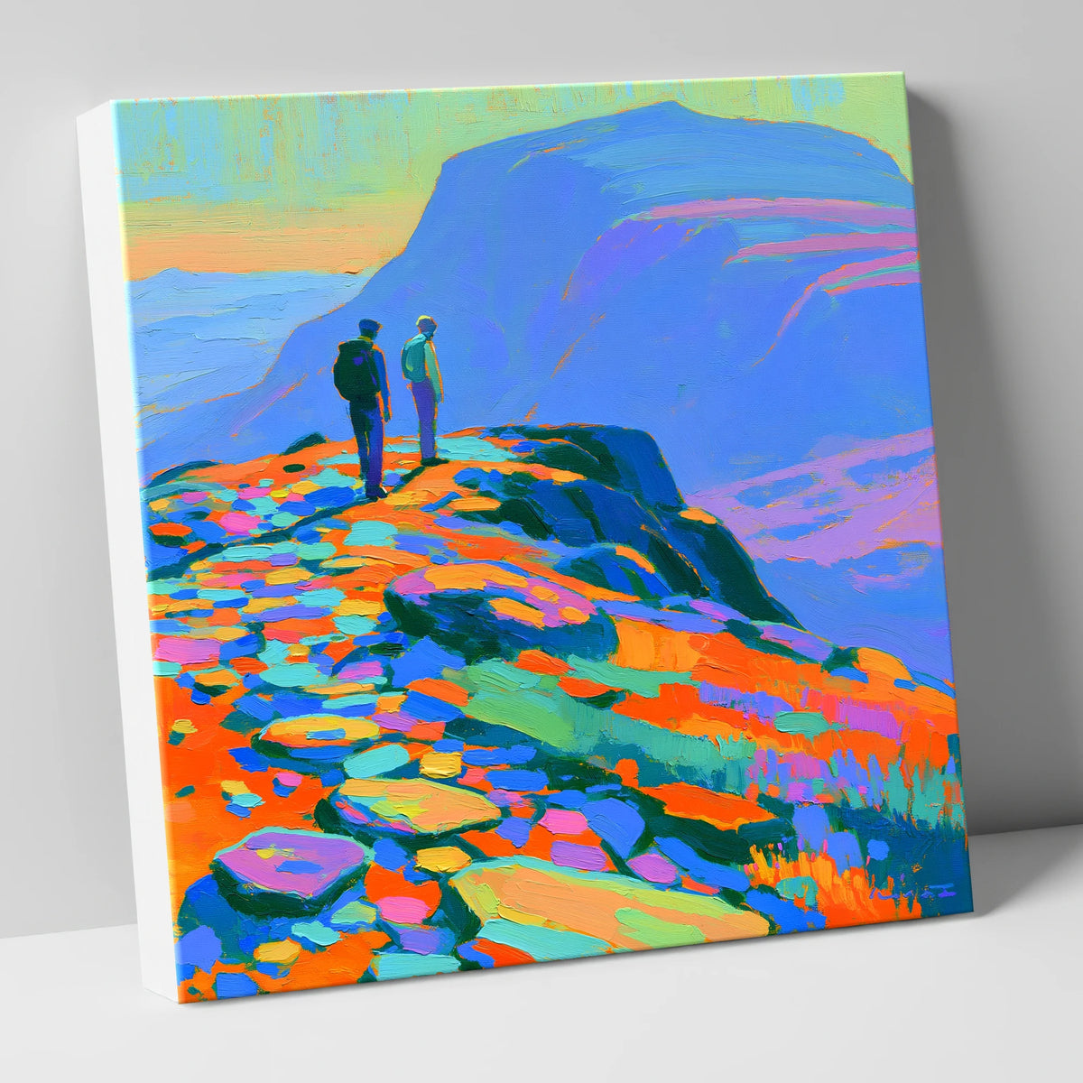 Colourful Fell Top Hikers lake district fell canvas wall art
