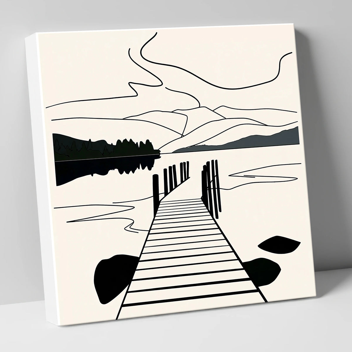 Minimalist Waterhead Jetty Ambleside lake district village canvas wall art