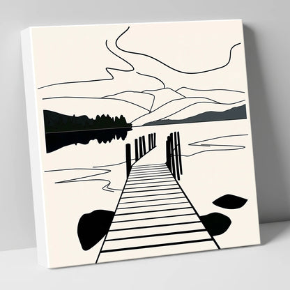 Minimalist Waterhead Jetty Ambleside lake district village canvas wall art